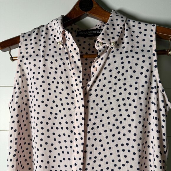 KARL LAGERFELD PARIS ​Sleeveless Pink & Black Polka Dot Top Sz Small - Picture 7 of 10